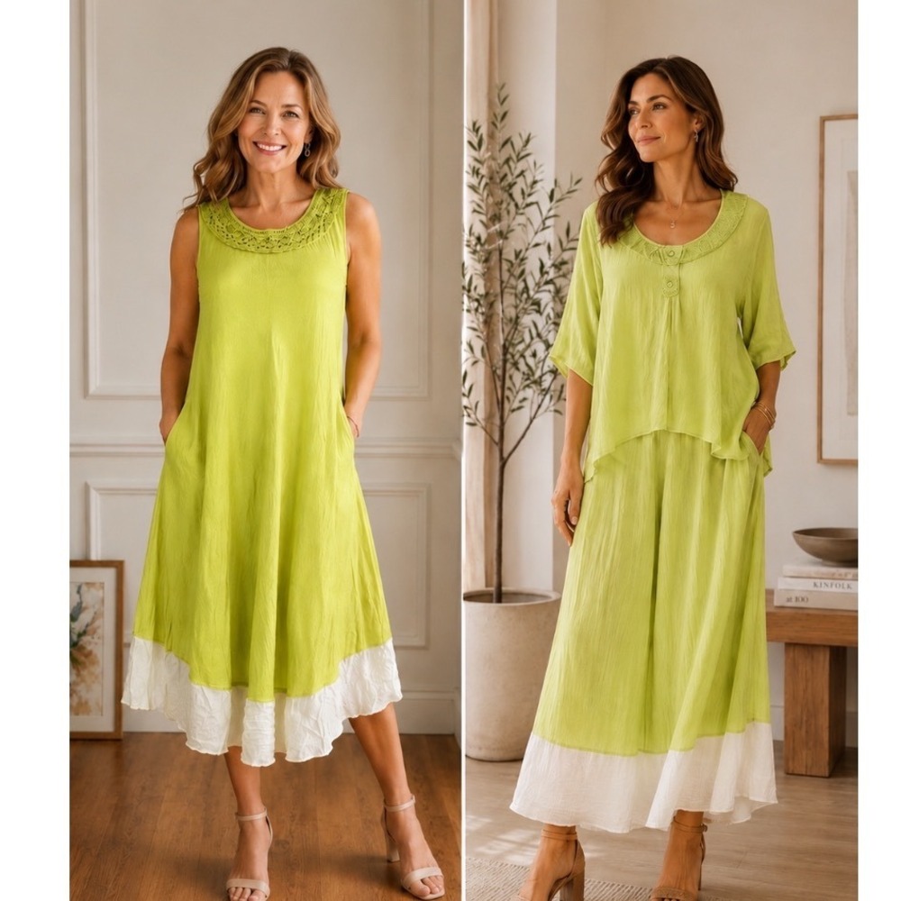 JP & Mattie dress set 2 Piece Set Lime Green Sun Dyed Rosette sz‎  M